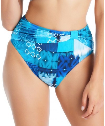 Women's Too Hot To Handle Draped High-Waisted Bikini Bottoms Navy $31.60 Swimsuits