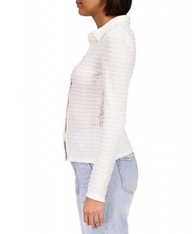 Women's Smocked Button-Front Knit Shirt Powdered Sugar $24.26 Tops