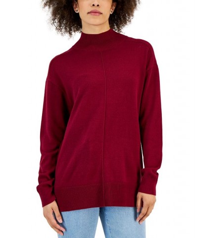 Women's Cotton Seam-Front Mock Neck Sweater Red $9.17 Sweaters