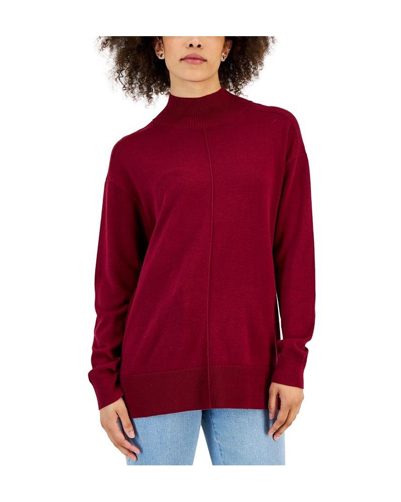 Women's Cotton Seam-Front Mock Neck Sweater Red $9.17 Sweaters