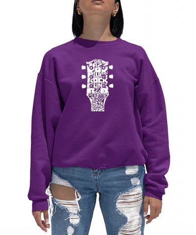 Women's Crewneck Word Art Guitar Head Music Genres Sweatshirt Top Purple $27.99 Tops