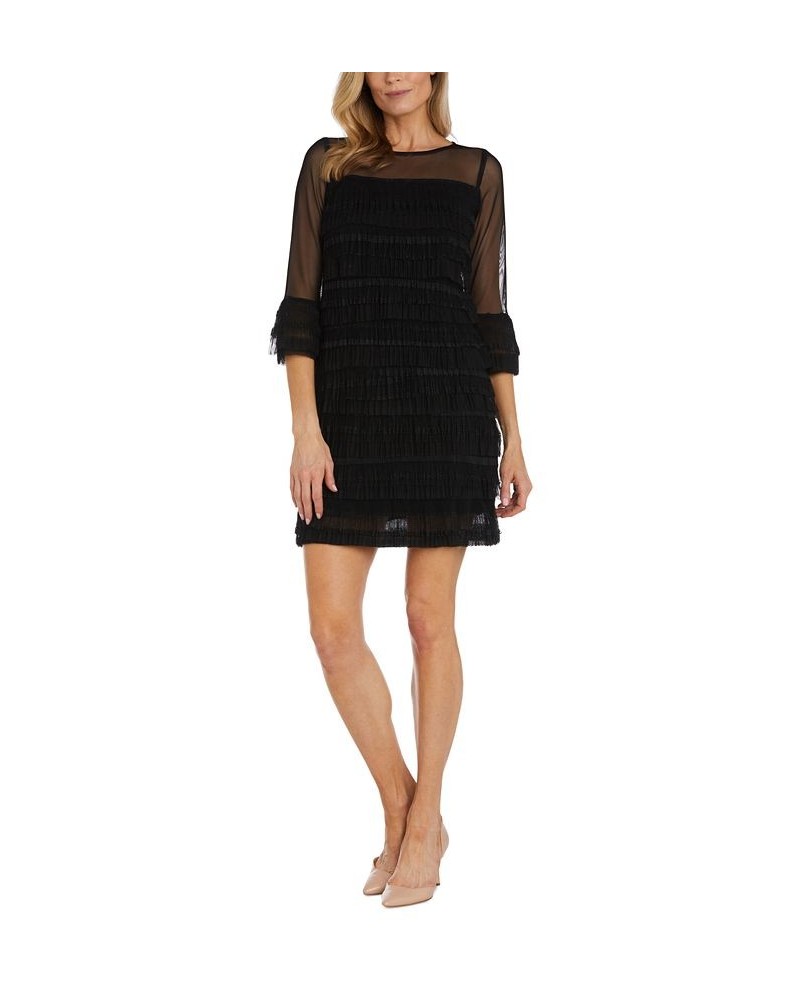 Petite 3/4-Sleeve Tiered Mesh Dress Black $61.09 Dresses