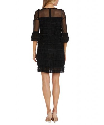 Petite 3/4-Sleeve Tiered Mesh Dress Black $61.09 Dresses