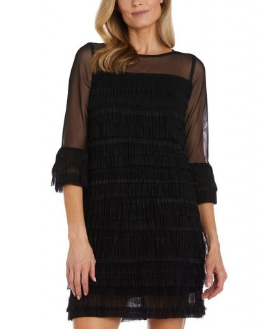 Petite 3/4-Sleeve Tiered Mesh Dress Black $61.09 Dresses