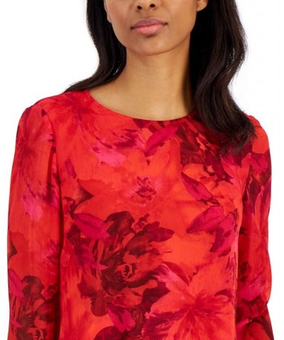 Women's Chiffon Long-Sleeve Double-Layer Blouse Poppy Multi $34.70 Tops