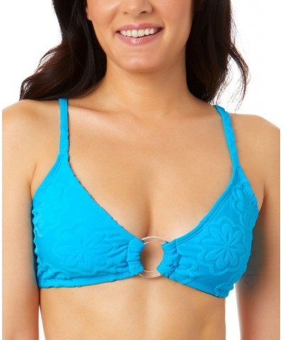 Juniors' Pink Sizzle Terry Daisy Ring-Front Bralette Bikini Top Blue $17.84 Swimsuits