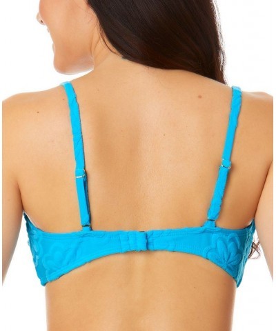 Juniors' Pink Sizzle Terry Daisy Ring-Front Bralette Bikini Top Blue $17.84 Swimsuits