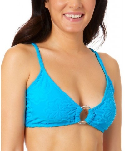 Juniors' Pink Sizzle Terry Daisy Ring-Front Bralette Bikini Top Blue $17.84 Swimsuits