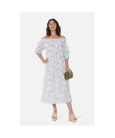 Women's Grace Dress in Pastel Blue & White Cotton Floral Blue & white $136.40 Dresses