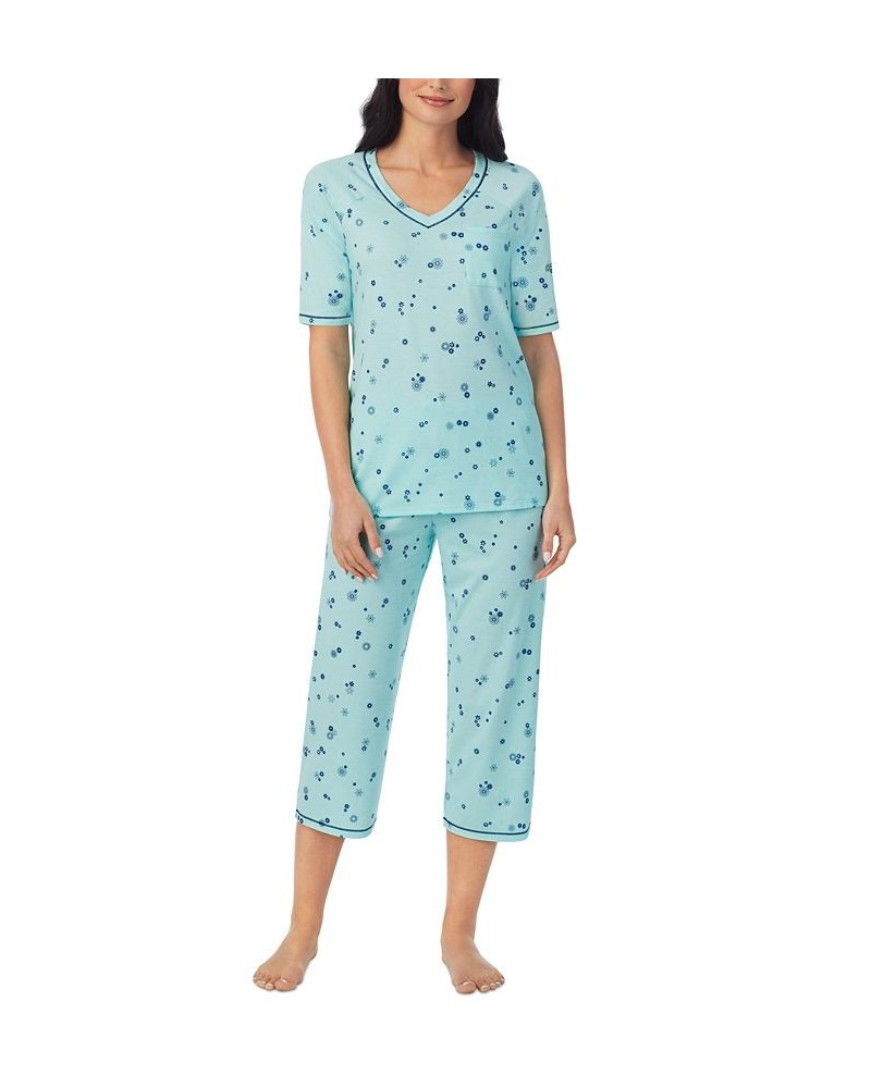 Printed Elbow-Sleeve Top & Capri Pants Pajama Set Green $20.16 Sleepwear