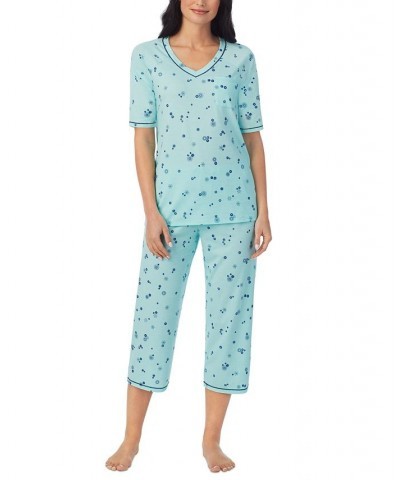 Printed Elbow-Sleeve Top & Capri Pants Pajama Set Green $20.16 Sleepwear