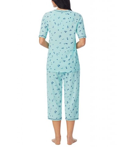 Printed Elbow-Sleeve Top & Capri Pants Pajama Set Green $20.16 Sleepwear