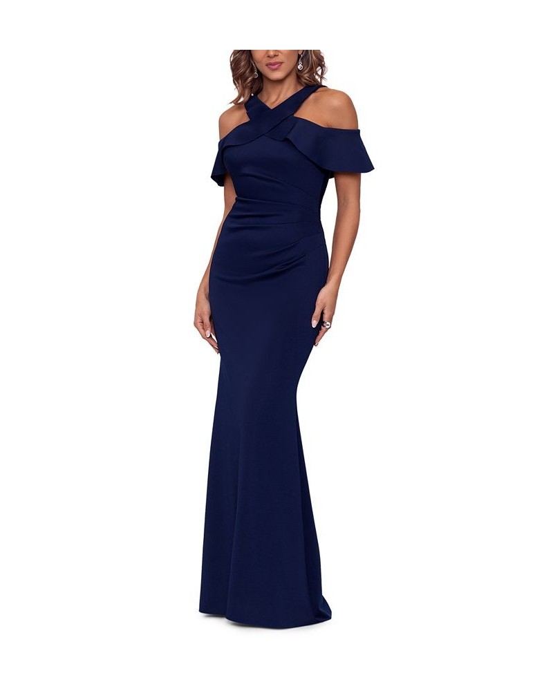 Cross-Front Off-The-Shoulder Gown Navy $93.24 Dresses