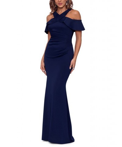 Cross-Front Off-The-Shoulder Gown Navy $93.24 Dresses