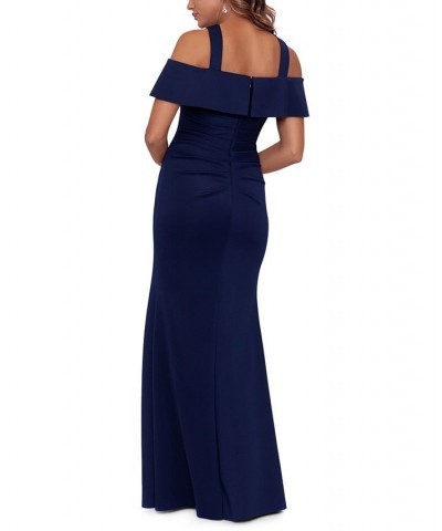 Cross-Front Off-The-Shoulder Gown Navy $93.24 Dresses