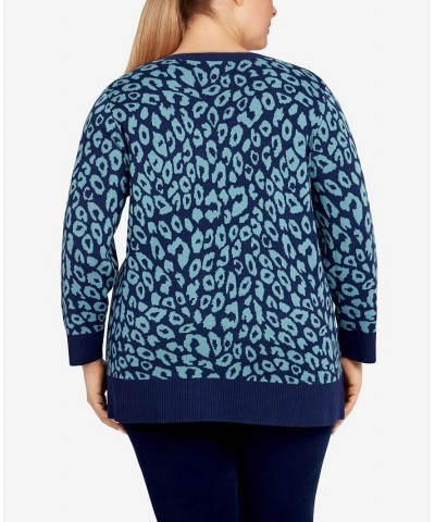 Plus Size Into The Blue Printed Tublar Pullover New Navy Multi $23.04 Sweaters