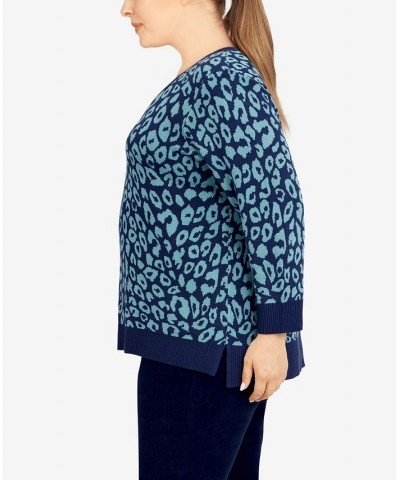 Plus Size Into The Blue Printed Tublar Pullover New Navy Multi $23.04 Sweaters