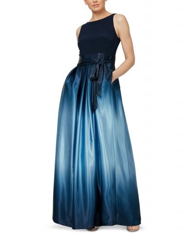 Ombré Satin Bow Sash Gown Blue $46.19 Dresses