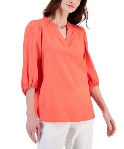 Women's Split-Neck 3/4-Sleeve Popover Blouse Red $49.50 Tops