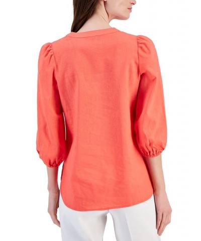 Women's Split-Neck 3/4-Sleeve Popover Blouse Red $49.50 Tops