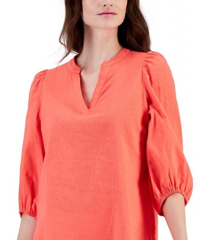 Women's Split-Neck 3/4-Sleeve Popover Blouse Red $49.50 Tops