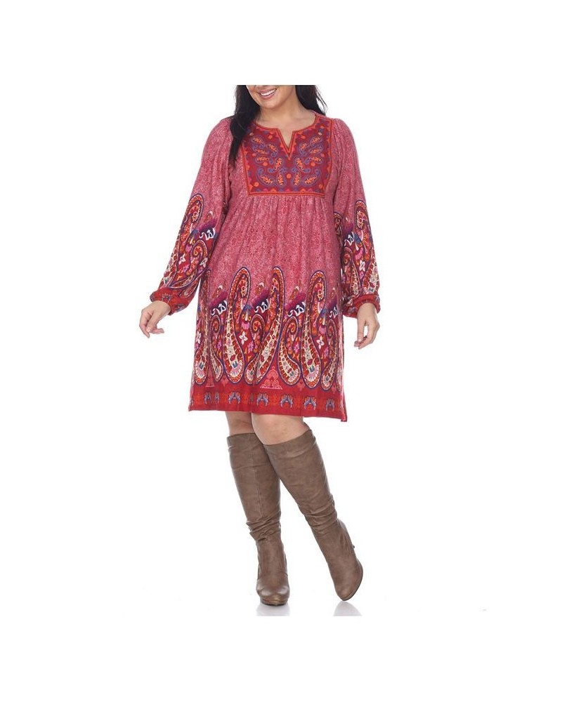 Women's Plus Size Apolline Embroidered Sweater Dress Red $27.20 Dresses