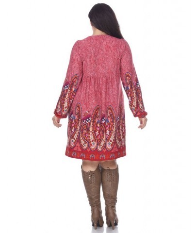 Women's Plus Size Apolline Embroidered Sweater Dress Red $27.20 Dresses