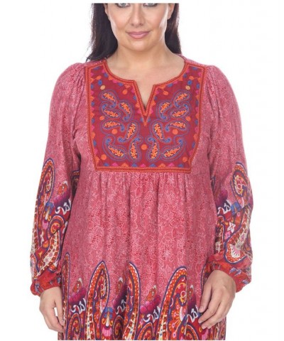 Women's Plus Size Apolline Embroidered Sweater Dress Red $27.20 Dresses