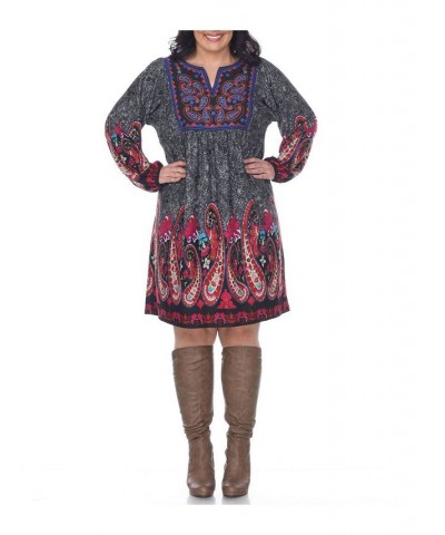 Women's Plus Size Apolline Embroidered Sweater Dress Red $27.20 Dresses