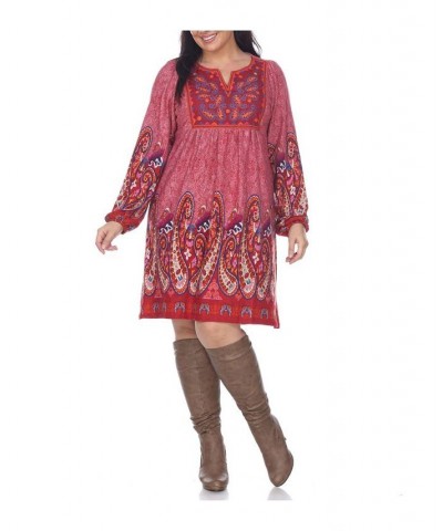 Women's Plus Size Apolline Embroidered Sweater Dress Red $27.20 Dresses