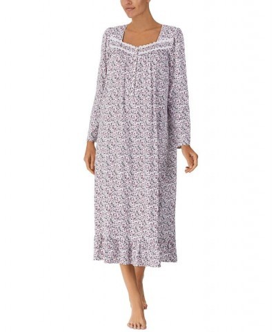 Long Sleeve Long Knit Gown White Print $27.07 Sleepwear