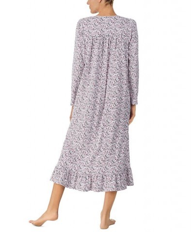 Long Sleeve Long Knit Gown White Print $27.07 Sleepwear