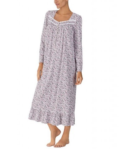 Long Sleeve Long Knit Gown White Print $27.07 Sleepwear