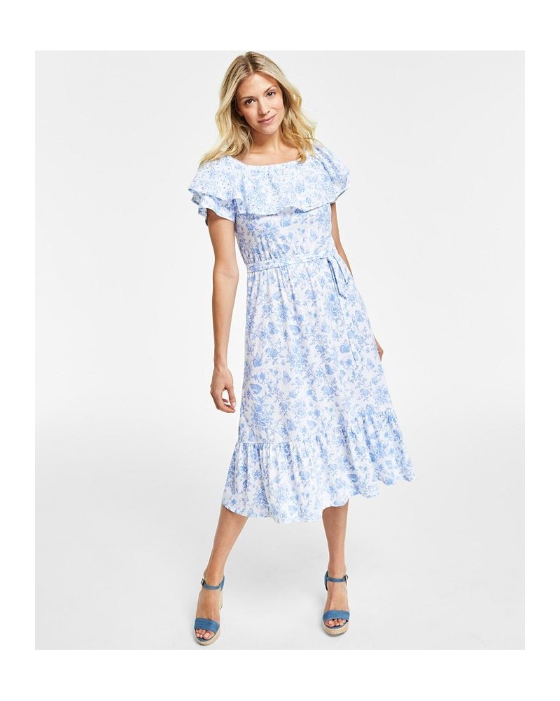 Petite Spring Toile Off-The-Shoulder Dress Bright White Combo $31.80 Dresses