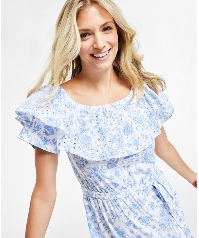 Petite Spring Toile Off-The-Shoulder Dress Bright White Combo $31.80 Dresses