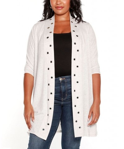 Plus Size Grommet-Trim Open-Front Hacci Cardigan Gray $16.00 Sweaters