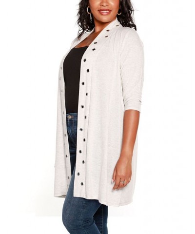 Plus Size Grommet-Trim Open-Front Hacci Cardigan Gray $16.00 Sweaters