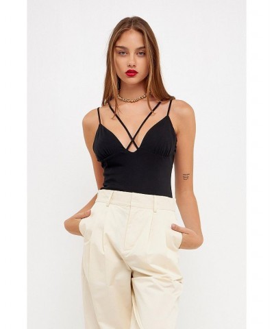 Women's Strappy Bodysuit Black $36.40 Tops