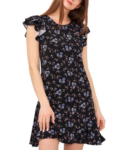 Women's Floral-Print Double-Ruffle-Sleeve Knit Dress Rich Black $41.58 Dresses