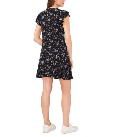 Women's Floral-Print Double-Ruffle-Sleeve Knit Dress Rich Black $41.58 Dresses