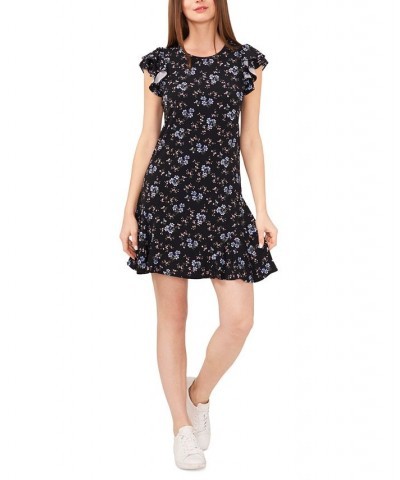 Women's Floral-Print Double-Ruffle-Sleeve Knit Dress Rich Black $41.58 Dresses