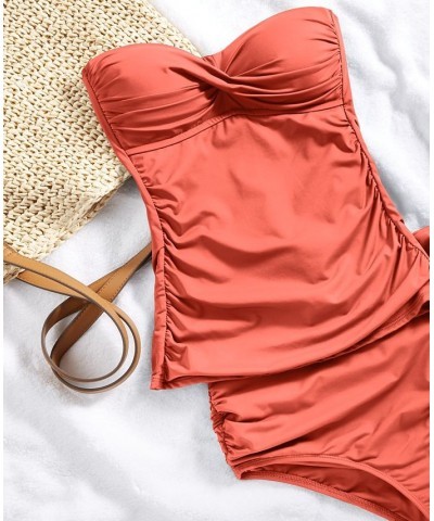 Women's Printed Easy Ring Tri Tankini Top & Matching Bottoms Orange $47.52 Swimsuits