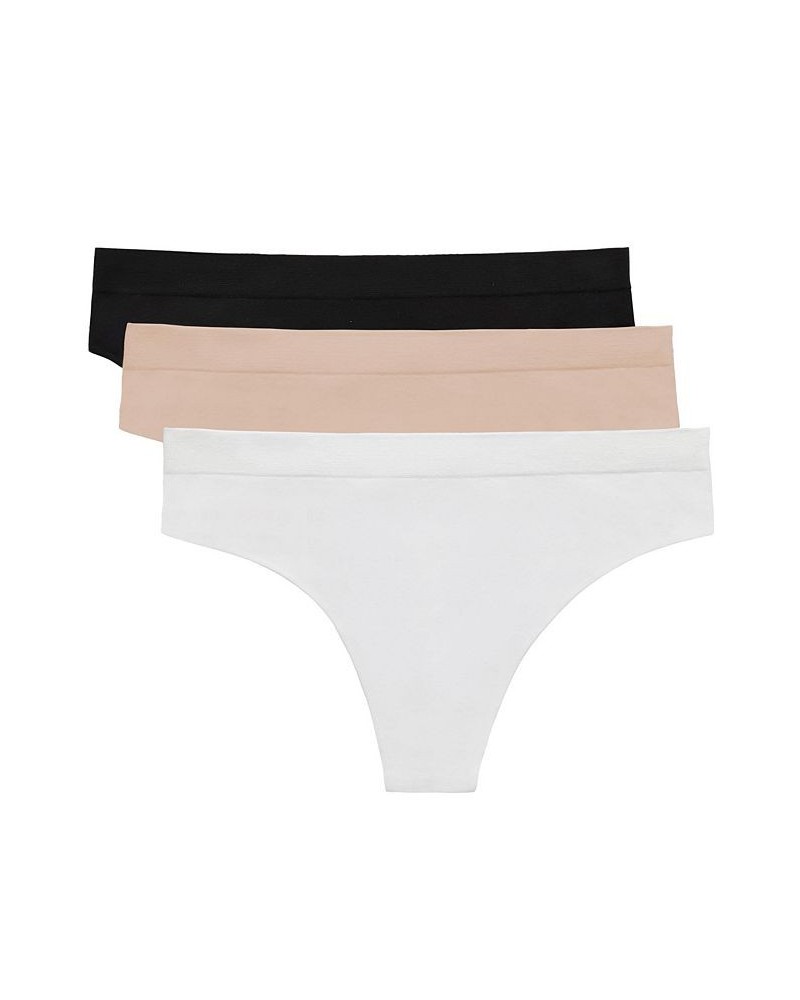 Women's Cabana Cotton Seamless Thong Underwear 3-Pack BlkWhtChp $30.16 Panty