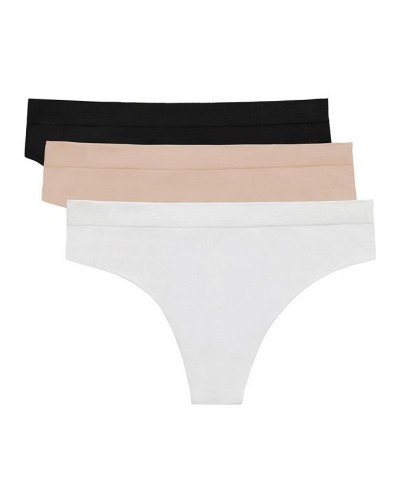 Women's Cabana Cotton Seamless Thong Underwear 3-Pack BlkWhtChp $30.16 Panty