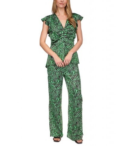 Women's Zebra-Print High-Slit Pants Spring Green $32.36 Pants