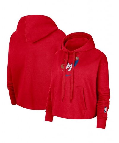 Women's Red Washington Wizards 2021/22 City Edition Essential Logo Cropped Pullover Hoodie Red $28.52 Sweatshirts