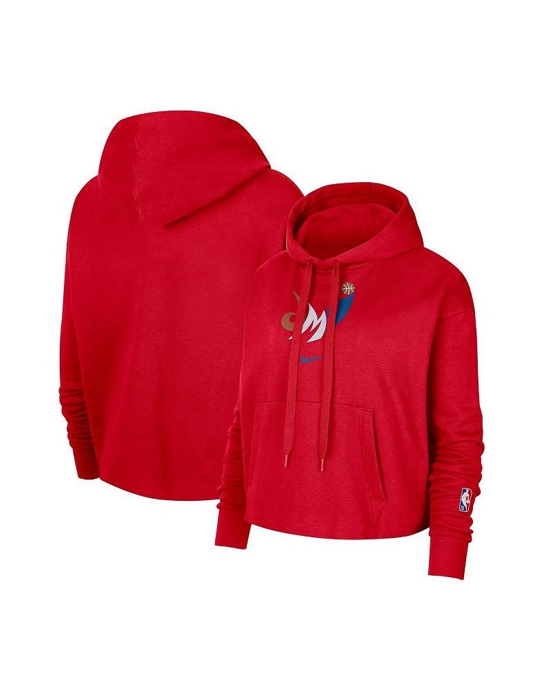 Women's Red Washington Wizards 2021/22 City Edition Essential Logo Cropped Pullover Hoodie Red $28.52 Sweatshirts