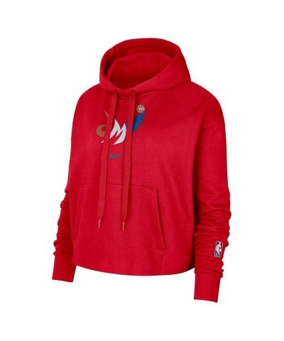 Women's Red Washington Wizards 2021/22 City Edition Essential Logo Cropped Pullover Hoodie Red $28.52 Sweatshirts