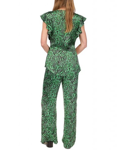 Women's Zebra-Print High-Slit Pants Spring Green $32.36 Pants