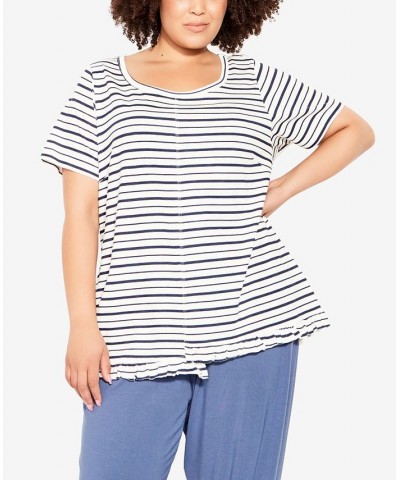 Plus Size Mae Ruffle Stripe Top Stripe Ivory $35.40 Tops